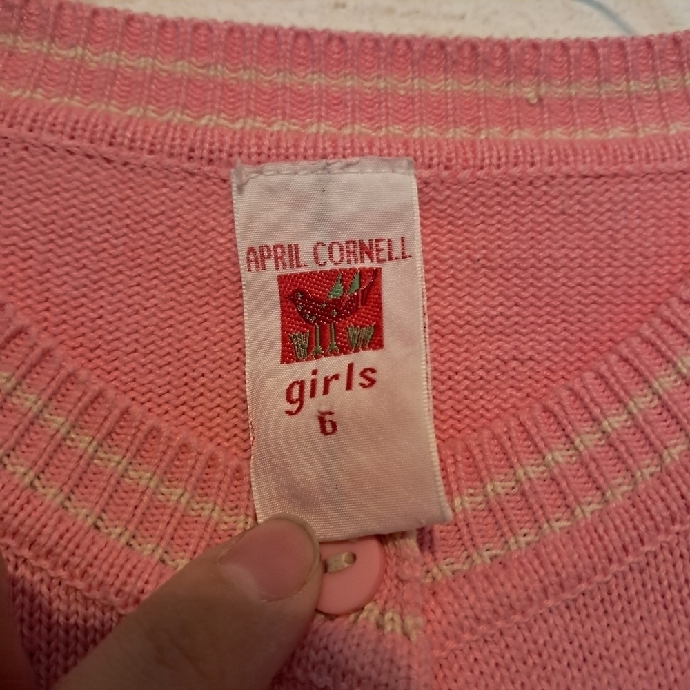 April Cornell Girls Size 6 Pink Watermelon Cardigan Sweater Ruffle Bottom - Picture 6 of 7